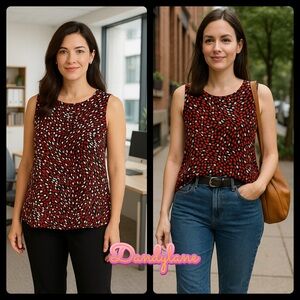 Chico's Black, Red, and White Patterned Top Size 1(8)